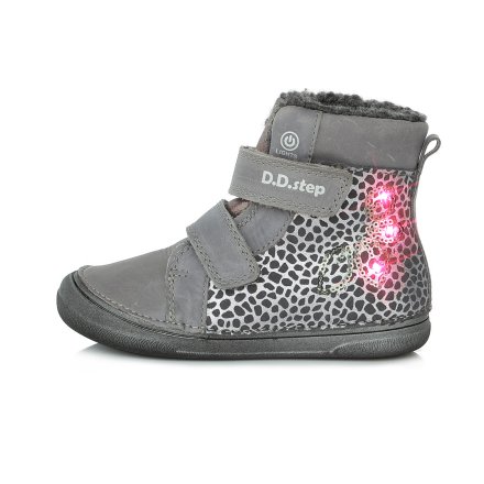 Dievčenské zimné  topánky blikajúce zateplené s kožušinkou-grey